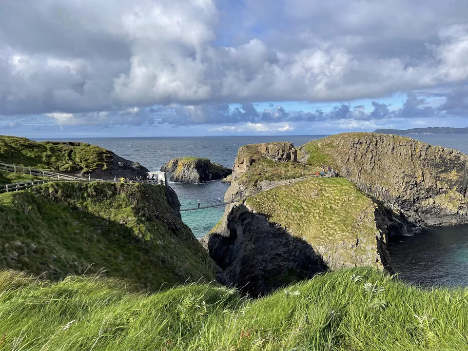 The Carrick-a-Rede rope bridge strung between cliff and island