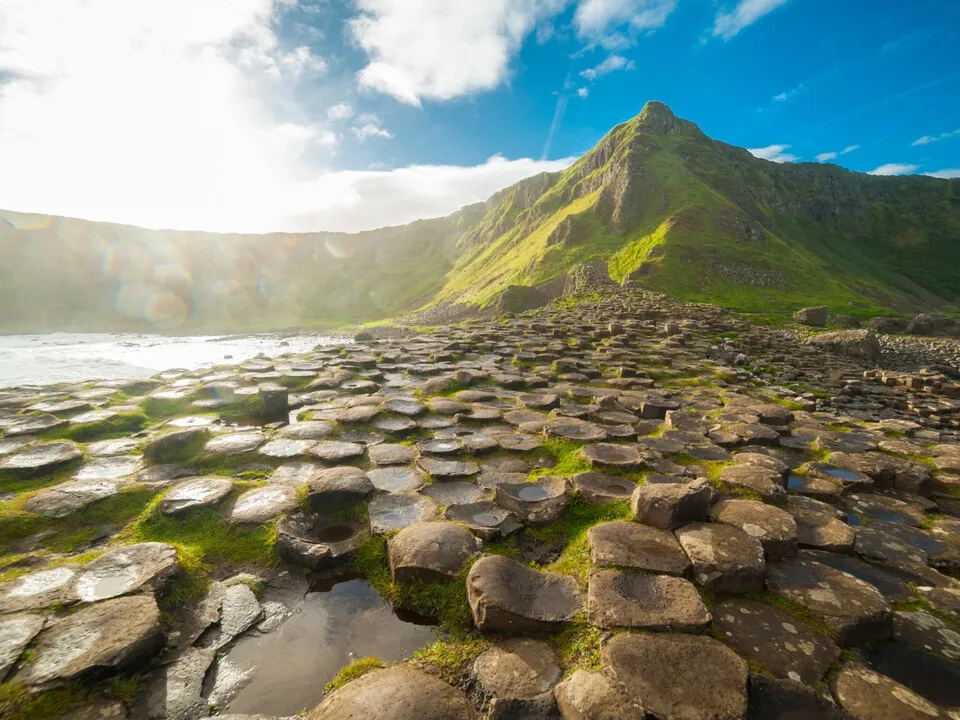 Basalt columns of the Giant’s Causeway meeting the sea